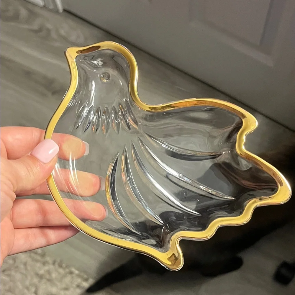 Mikasa Vintage Crystal Gold-Trimmed Dove Candy Dish EUC